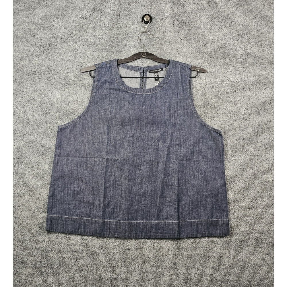 Eileen Fisher Lightweight Cotton Denim Sleeveless Top Women's Size Large Organic